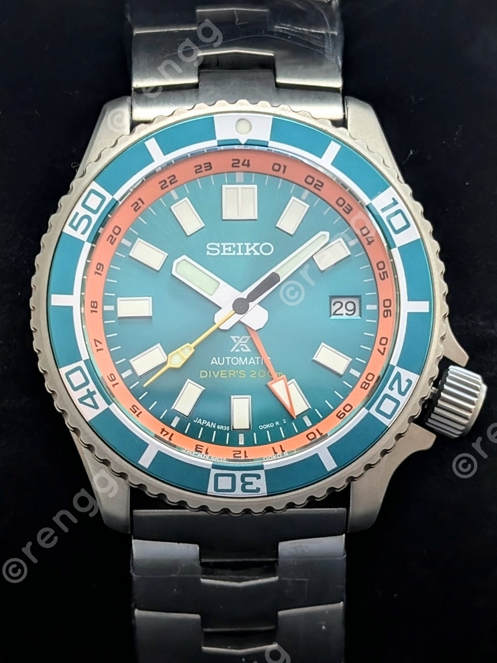Full Titanium Seiko Prospex Green GMT Diver's Automatic Mod Watch 42mm Sapphire